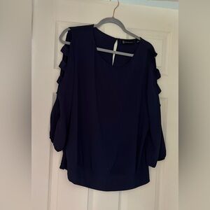 New York & Co. Navy Blue Long Sleeve Cut-Out Ladder Blouse / Size Large NWT